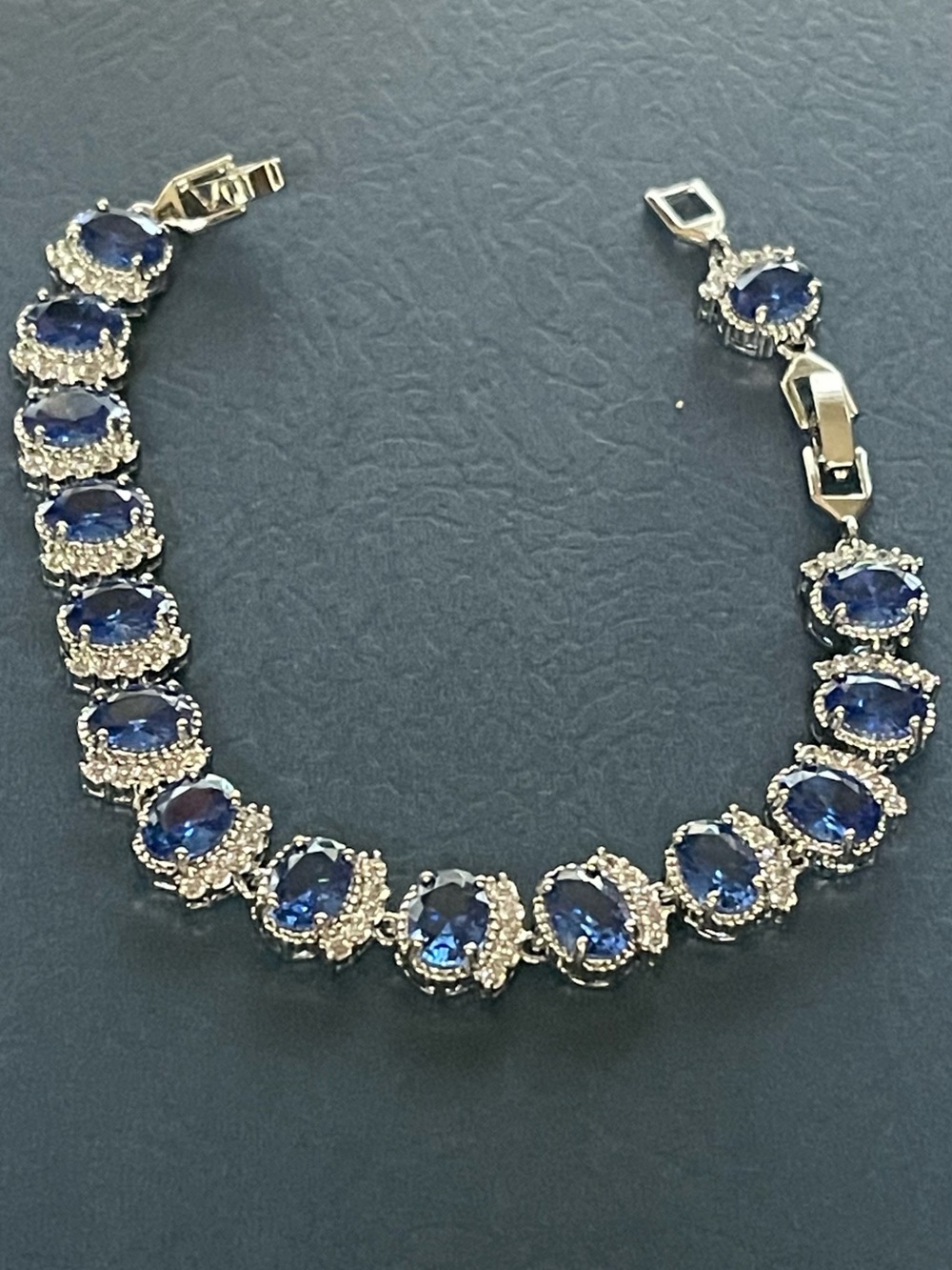 Sterling Silver Blue Sapphire Halo Tennis Bracelet